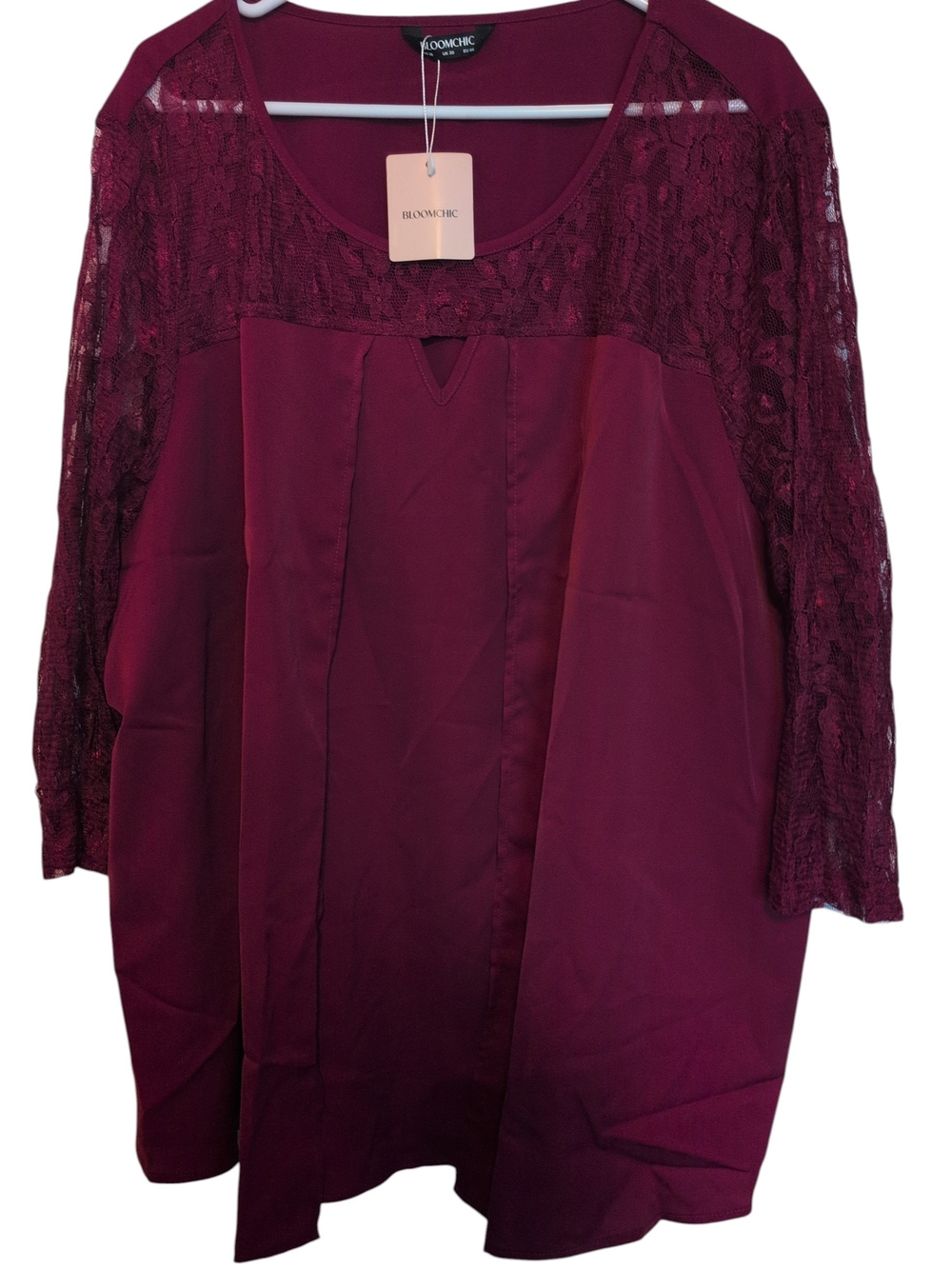 Romantic Lace Yoke Tunic Top - Burgundy by Flou